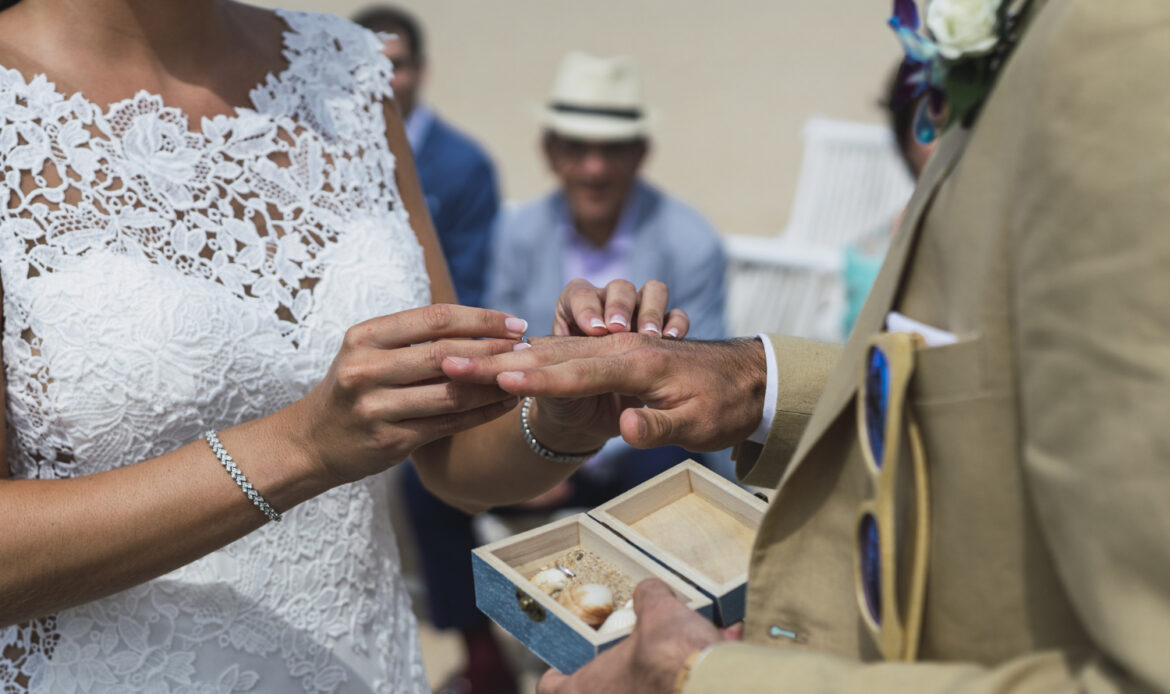Couple exchanging vows during a Christian marriage ceremony officiated by Thunders Tabernacle Ministry of Christ in Columbus, Ohio.